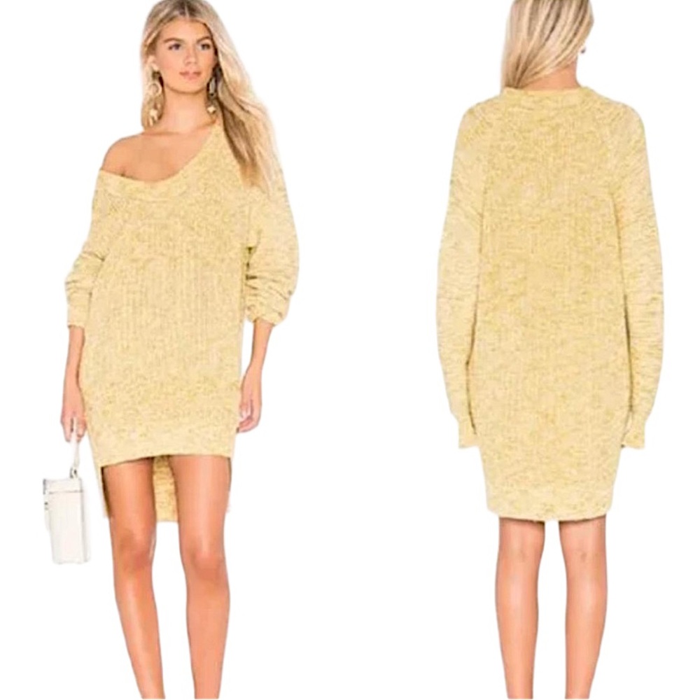 Free People Yellow Sunday Scoop Oversized Tunic Sweater Dress M